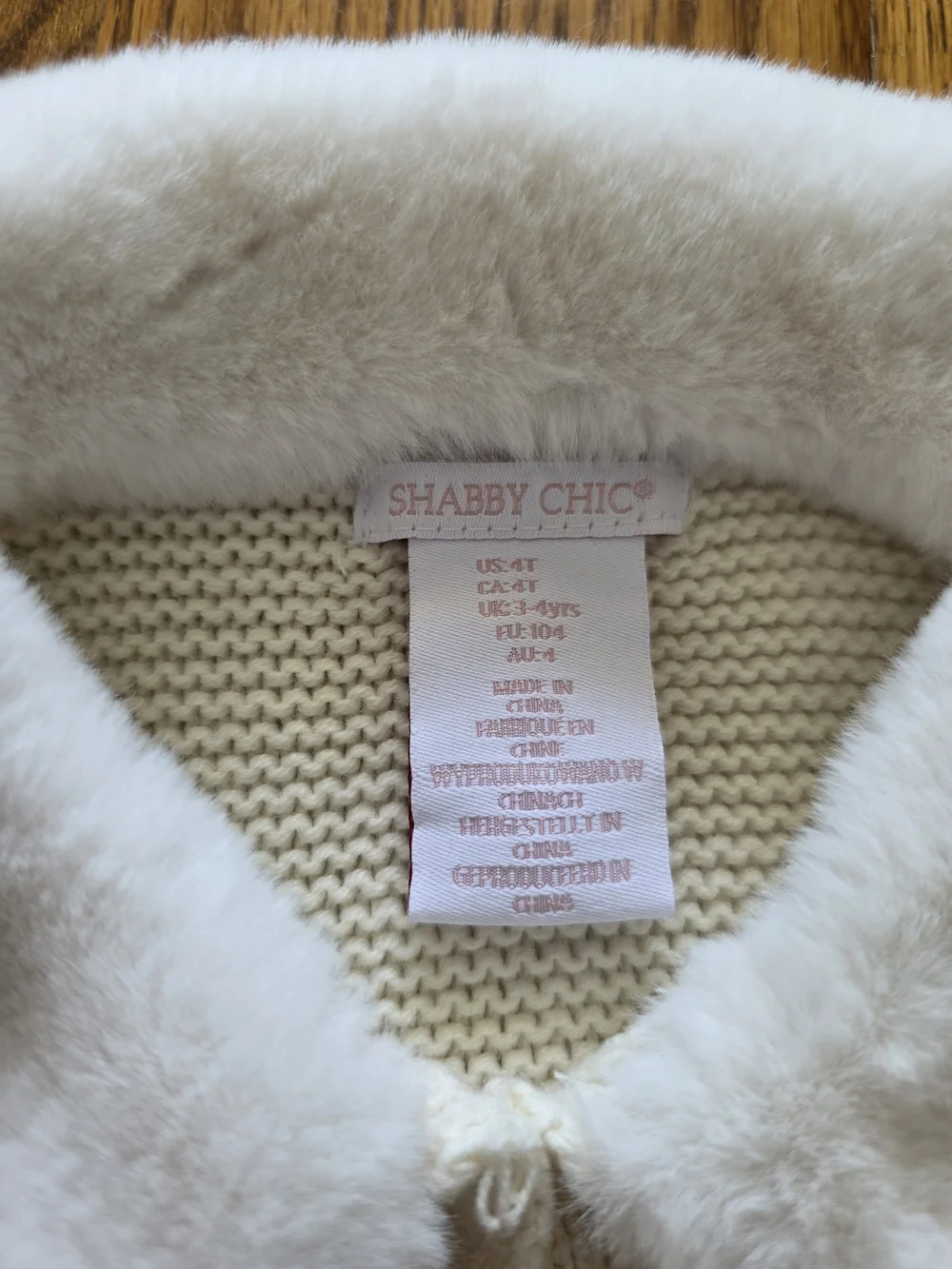 Shabby Chic Cream Knit Cropped Cardigan with Faux Fur Collar